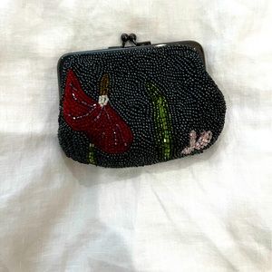 Millicent hand beaded small pocket clutch. “Anthurium Ginger” design. New.